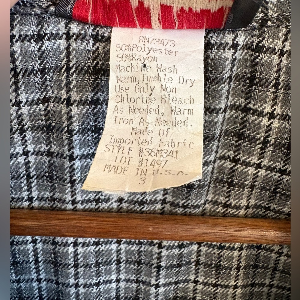 Vintage 90s Sleeveless Gray Plaid Zip-Front Dress with Collar USA Size 3 (XS/S) - Picture 4 of 8